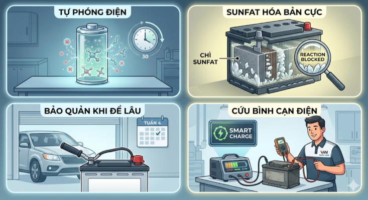 ắc quy để lâu bị hỏng